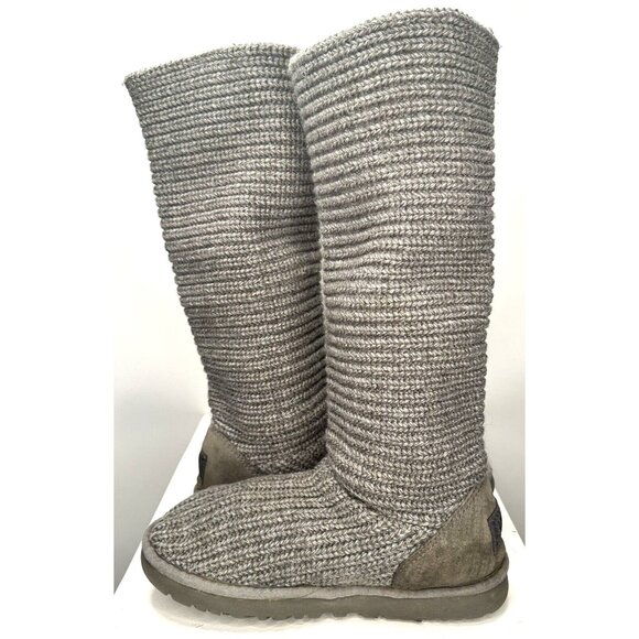 UGG Australia Womens Boots Cardy Wool Cable Knit Tall Foldable Button Gray Sz 7 - Picture 7 of 15